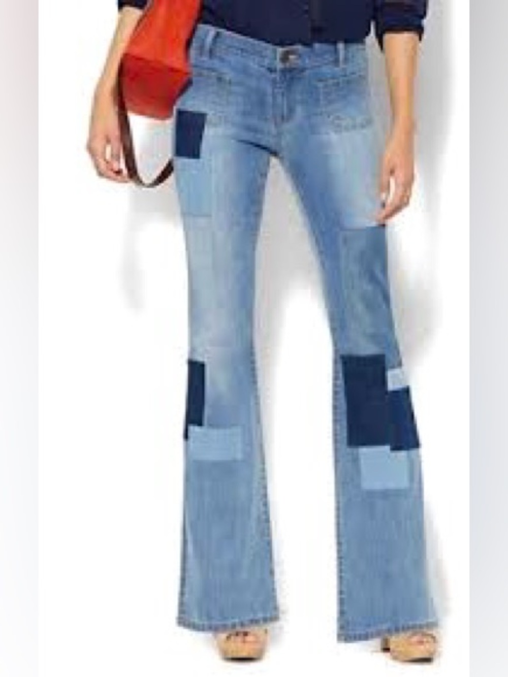 Soho NY & Company High Rise Flare Jeans With Patchwork Detail Size 8